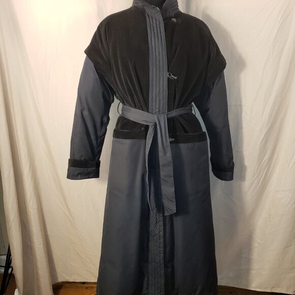 Women's Vintage DOWN CREST Black Corduroy & Fabric Full Length Puffer Coat - 7/8 - Picture 3 of 10